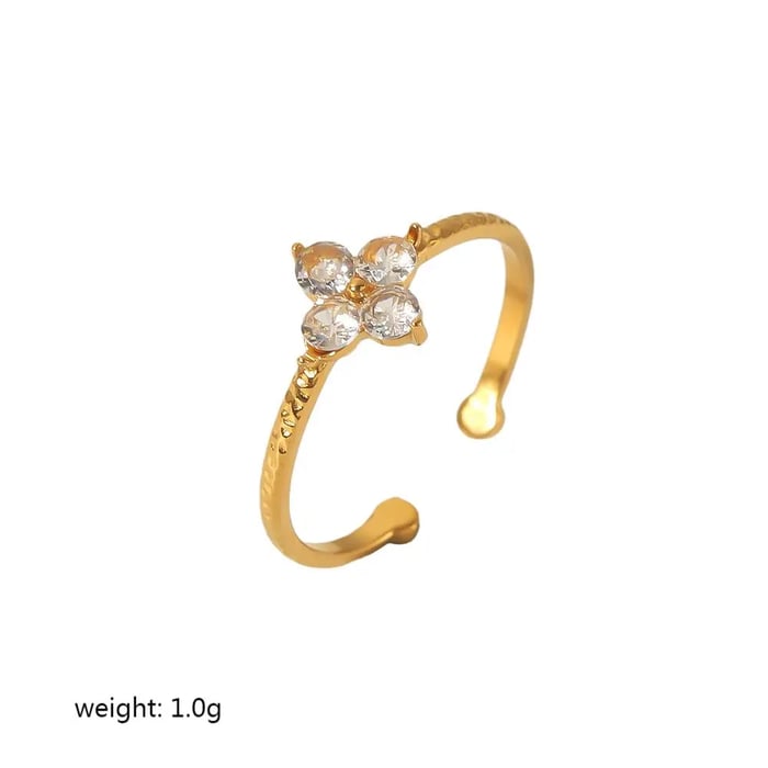 1 Piece Simple Classic Style Flower Shape Stainless Steel  Gold Color Inlay Zircon Women's Gemstone Rings 