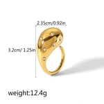 Gold color / One size / 1 Piece Simple Style Chunky Geometric Stainless Steel  Gold Color Inlay Rhinestones Women's Adjustable Rings Picture4