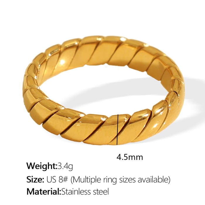 1 Piece Classic Series Daily Twist Titanium Steel  Gold Color Women's Minimalist Rings 