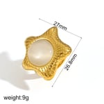 Gold color / One size / 1 Pair Simple Series Daily Star Stainless Steel  Gold Color Artificial Pearl Women's Adjustable Rings 