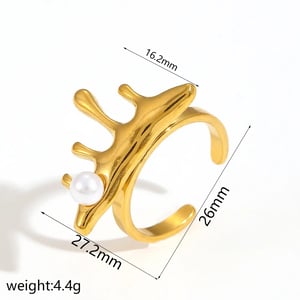 1 Piece Simple Series Daily Ring Stainless Steel  Gold Color Artificial Pearl Women's Statement Rings h5 