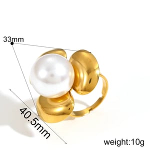 1 Piece Simple Series Daily Geometric Stainless Steel  Gold Color Artificial Pearl Women's Statement Rings h5 