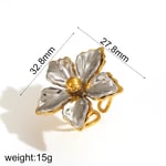 Gold & Silver / One size / 1 Piece Simple Series Daily Flower Stainless Steel  Gold Color Women's Adjustable Rings Picture3