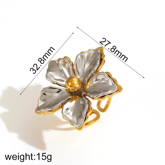 1 Piece Simple Series Daily Flower Stainless Steel  Gold Color Women's Adjustable Rings 