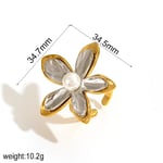 Gold & Silver / One size / 1 Piece Simple Series Daily Flower Stainless Steel  Gold Color Artificial Pearl Women's Adjustable Rings Picture4