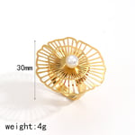 Gold color / One size / 1 Piece Simple Series Daily Flower Stainless Steel  Gold Color Artificial Pearl Women's Statement Rings 