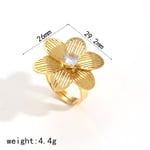 Gold color / One size / 1 Piece Simple Series Daily Flower Stainless Steel  Gold Color Zircon Women's Statement Rings Picture2