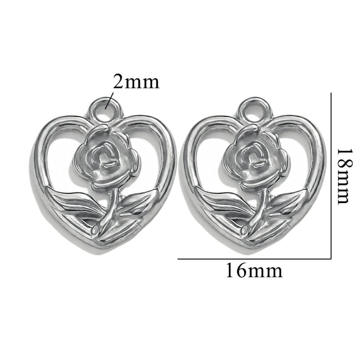 Pendentifs pour femmes en acier inoxydable couleur argent série romantique Daily Rose 1 pièce 