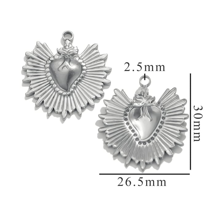 Pendentifs pour femmes en acier inoxydable couleur argent en forme de cœur magnifique de la série de luxe 1 pièce 