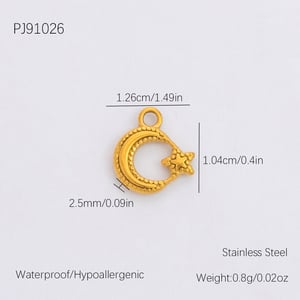 1 pieza de colgantes de acero inoxidable de color dorado para mujer, estilo retro, con forma de luna y estrella, estilo romántico h5 