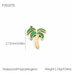 Green & Gold / 1 Piece Romantic Series Sweet Palm Stainless Steel Drop Oil Gold Color DIY Women's Pendants Picture8