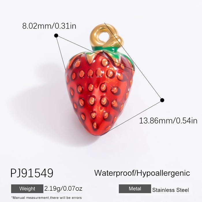 1 Piece Romantic Series Casual Small Strawberry Stainless Steel Gold Color DIY Women's Pendants 