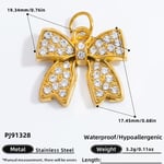 Gold color / 1 Piece Simple Series Retro Bow Knot Stainless Steel Gold Color DIY Women's Pendants Picture8