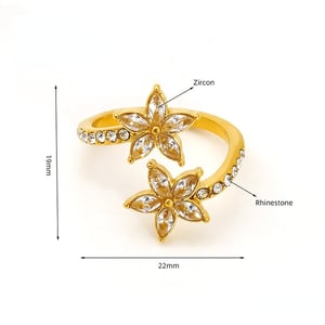 1 Piece Elegant Series Vintage Flower Stainless Steel Gold Color Women's Adjustable Rings h5 