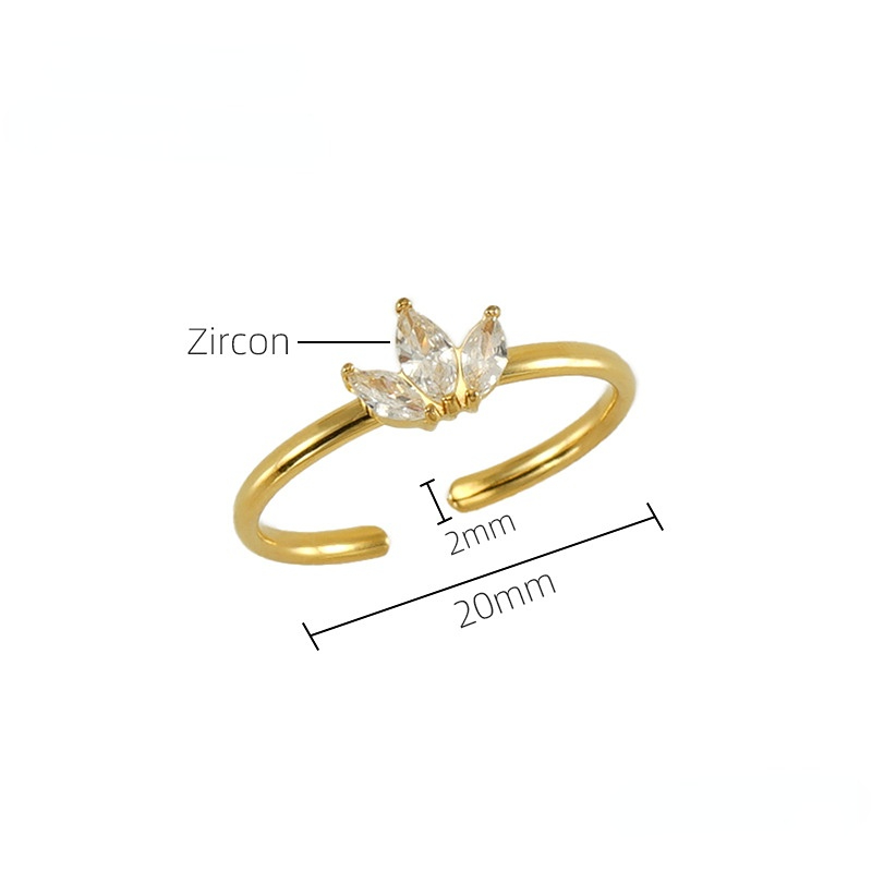1 Paar grenzüberschreitender Ahornblattring aus Edelstahl mit eingelegtem Zirkonia für Damen, modischer und vielseitiger leichter Luxusring aus Titanstahl für Damen, verstellbarer Ring