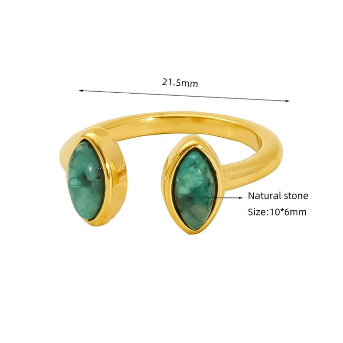 1 Piece Classic Series Retro Droplet Natural Stone Titanium Steel Gold Color Women's Adjustable Rings 