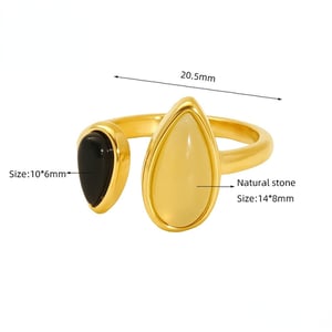 1 Piece Classic Series Retro Droplet Natural Stone Titanium Steel Gold Color Women's Adjustable Rings h5 