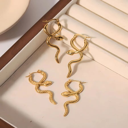 1 Pair Simple Statement Style Trendy Glossy Snake Shape Stainless Steel  Gold Color Women's Hoop Earrings 2