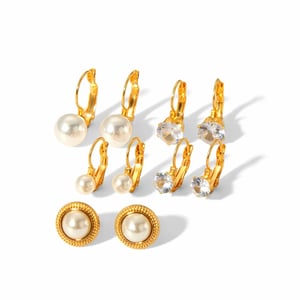 1 Pair Sweet Classic Style Geometric Shape Stainless Steel  Gold Color Stud Earrings Inlay Zircon Women's Hoop Earrings h5 Picture2