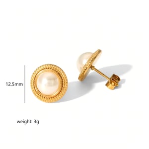 1 Pair Simple Elegant Style Round Shape Stainless Steel  Gold Color Inlay Artificial Pearl Women's Stud Earrings h5 