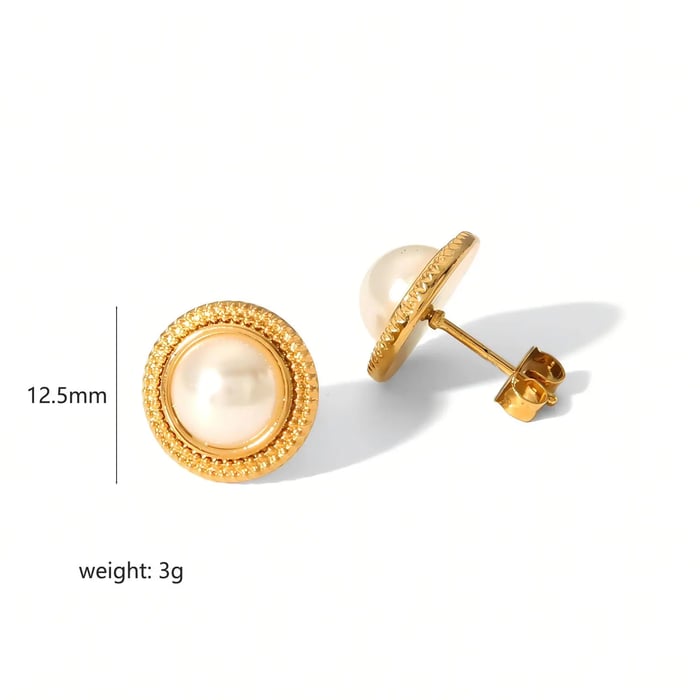 1 Pair Simple Elegant Style Round Shape Stainless Steel  Gold Color Inlay Artificial Pearl Women's Stud Earrings 