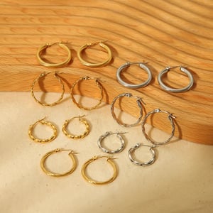 1 Pair Minimalist Style Ring Shape Stainless Steel  Gold Color  Women's Hoop Earrings h5 Picture2