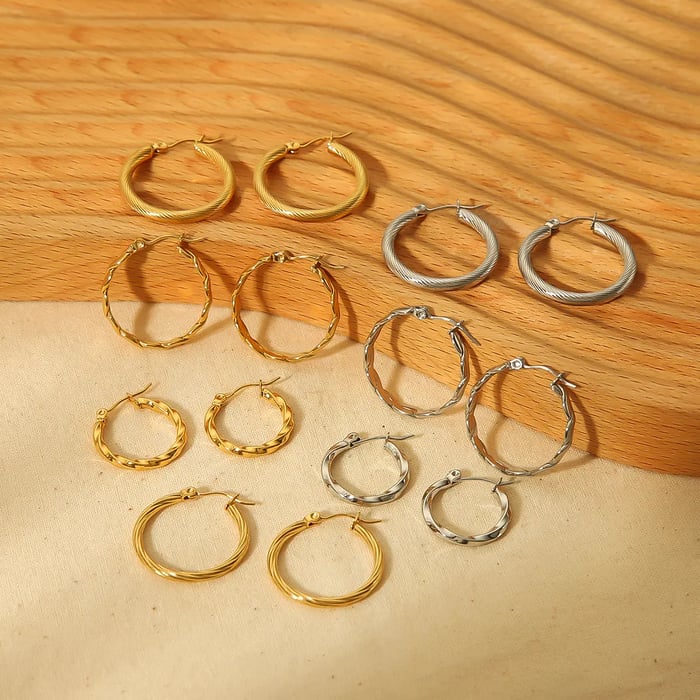 1 Pair Minimalist Style Ring Shape Stainless Steel  Gold Color  Women's Hoop Earrings Picture2