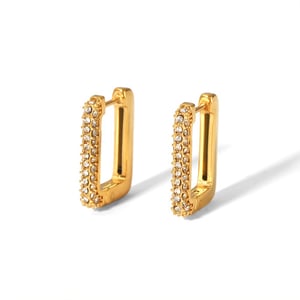 1 Pair Simple Classic Style Rectangular Shape Stainless Steel  Gold Color Inlay Zircons Women's Hoop Earrings h5 Picture2