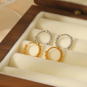 1 Pair Simple Style Round Beads Shape Stainless Steel  Gold Color Women's Hoop Earrings h5 Picture2