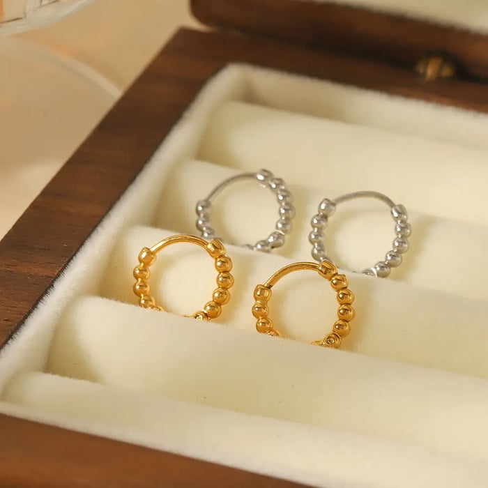 1 Pair Simple Style Round Beads Shape Stainless Steel  Gold Color Women's Hoop Earrings Picture2