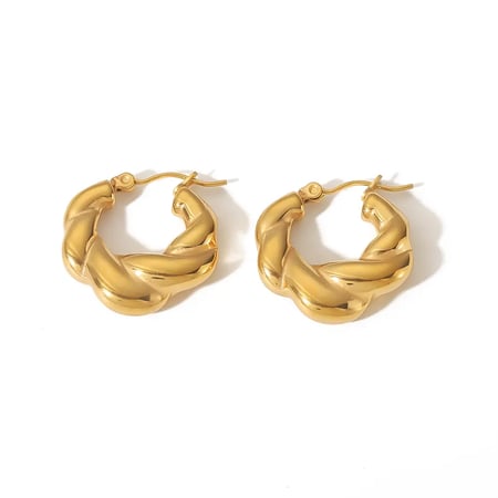 1 Pair Classic Minimalist Style Twist C Shape Stainless Steel  Gold Color Women's Hoop Earrings 