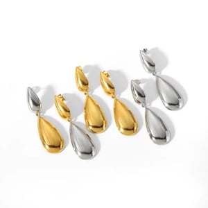 1 Pair Simple Elegant Style Glossy Double Droplets Stainless Steel  Gold Color Women's Drop Earrings h5 Picture2