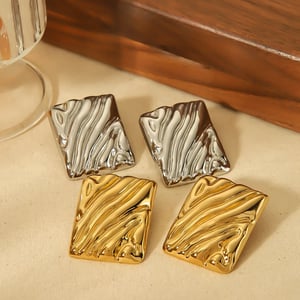 1 Pair Simple Style Waved Texture Square Shape Stainless Steel  Gold Color Women's Stud Earrings h5 Picture2