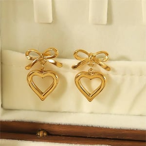 1 Pair Simple  Classic Style Heart Bowknot Shape Stainless Steel  Gold Color Women's Stud Earrings h5 Picture2