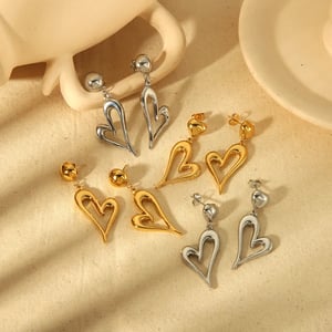 1 Pair Simple Novelty Style Hollow Heart Shape Stainless Steel  Gold Color Women's Drop Earrings h5 Picture2