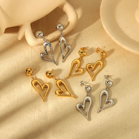 1 Pair Simple Novelty Style Hollow Heart Shape Stainless Steel  Gold Color Women's Drop Earrings 2