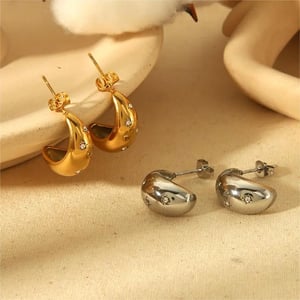 1 Pair Simple Style Droplet Shape Stainless Steel  Gold Color Inlay Rhinestones Women's Stud Earrings h5 Picture2