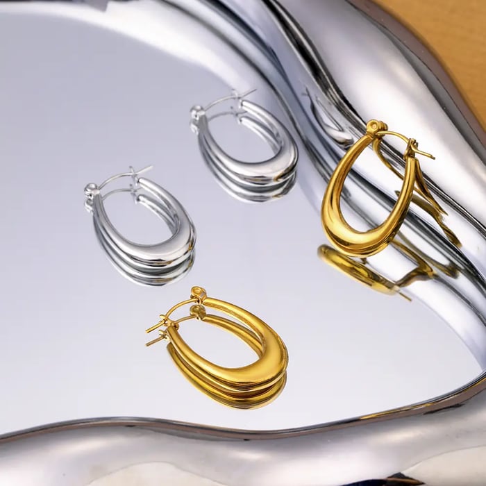 1 Pair Minimalist Commute Style U Shape Stainless Steel  Gold Color Women's Hoop Earrings Picture2