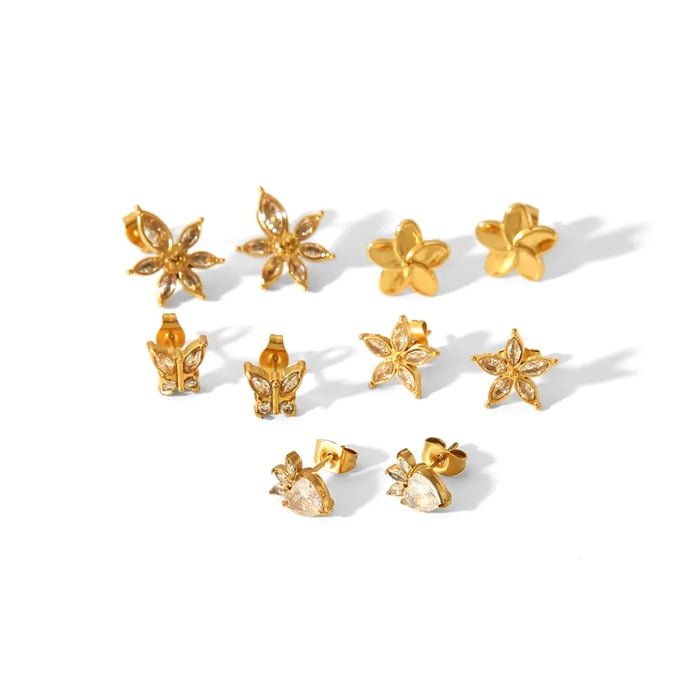 1 Pair Sweet Simple Style Flower Shape Stainless Steel  Gold Color Women's Stud Earrings Picture2