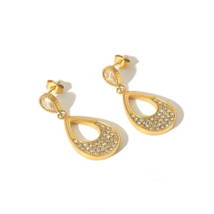 1 Pair  Luxurious Retro Style  Droplet Shape Stainless Steel  Gold Color Inlay Rhinestone Women's Drop Earrings h5 Picture2