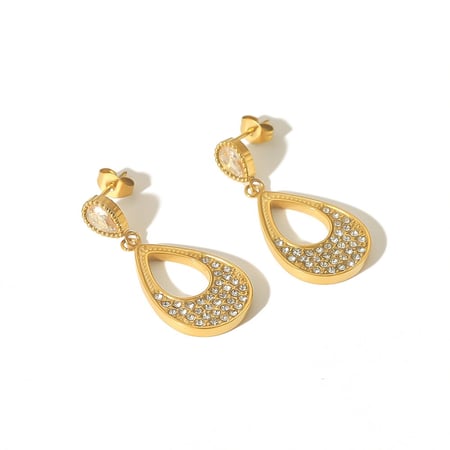 1 Pair  Luxurious Retro Style  Droplet Shape Stainless Steel  Gold Color Inlay Rhinestone Women's Drop Earrings