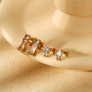 1 Pair Simple Classic Style Square Shape Stainless Steel  Gold Color Inlay Zircons Women's Stud Earrings h5 Picture2