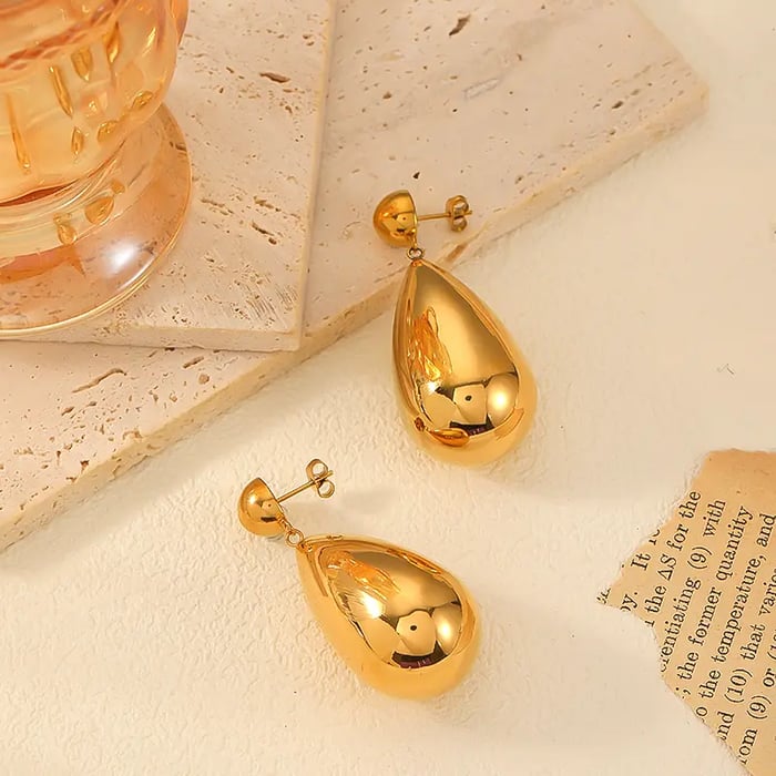 1 Pair Simple Classic Style Droplet Shape Stainless Steel  Gold Color Women's Stud Earrings Picture2