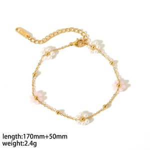 1 Piece Sweet Romantic Style Colorful Dainty Daisy Shape Stainless Steel  Gold Color Inlay Crystals Women's Bracelet h5 