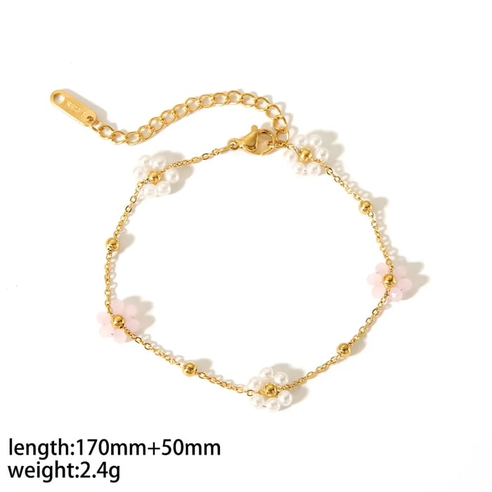 1 Piece Sweet Romantic Style Colorful Dainty Daisy Shape Stainless Steel  Gold Color Inlay Crystals Women's Bracelet 