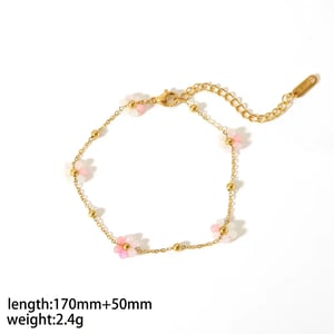 1 Piece Sweet Romantic Style Colorful Dainty Daisy Shape Stainless Steel  Gold Color Inlay Crystals Women's Bracelet h5 