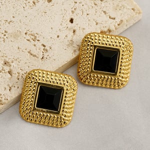 1 Pair Simple Series Simple Geometric Stainless Steel  Gold Color Rhinestones Women's Stud Earrings h5 Picture2