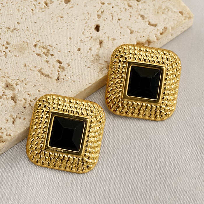 1 Pair Simple Series Simple Geometric Stainless Steel  Gold Color Rhinestones Women's Stud Earrings Picture2