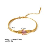 Pink & Gold / 1 Piece Simple Series Daily Geometric Stainless Steel  Gold Color Zircon Chain Bracelets Picture2