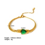 Green & Gold / 1 Piece Simple Series Daily Geometric Stainless Steel  Gold Color Zircon Chain Bracelets 